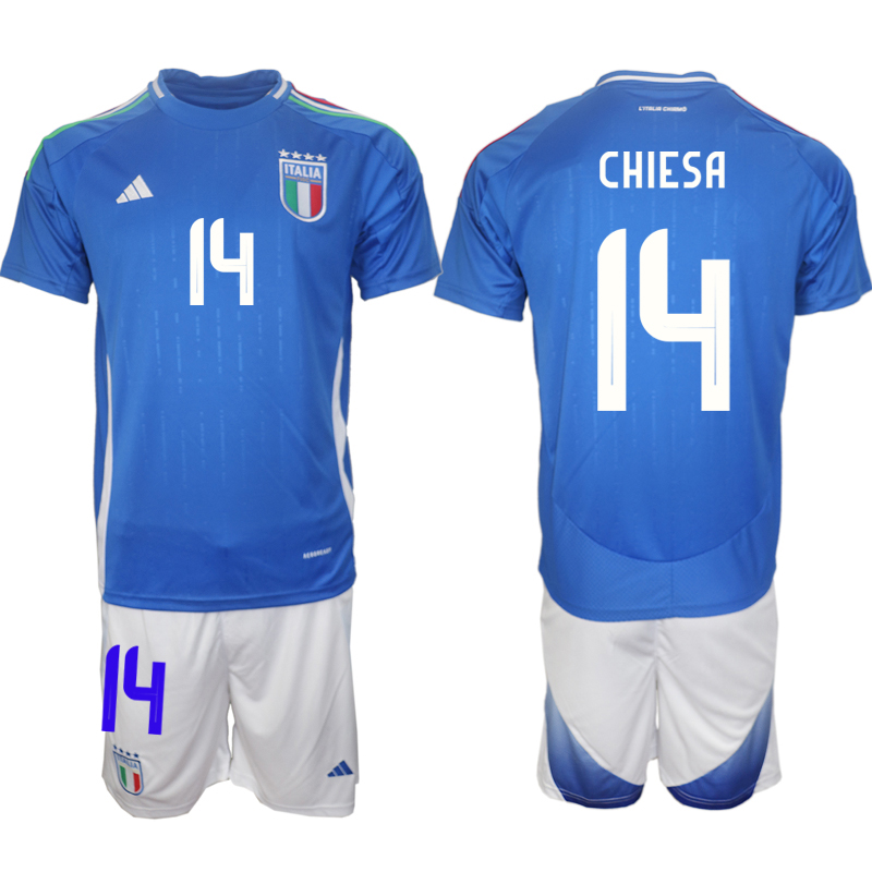 Men 2024-2025 Season Italy home Blue #14 Soccer Jersey